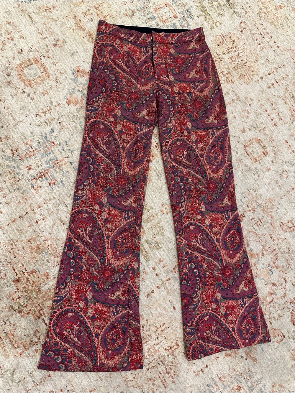 Free People Paisley Flare Knit Pants in Red and Blue